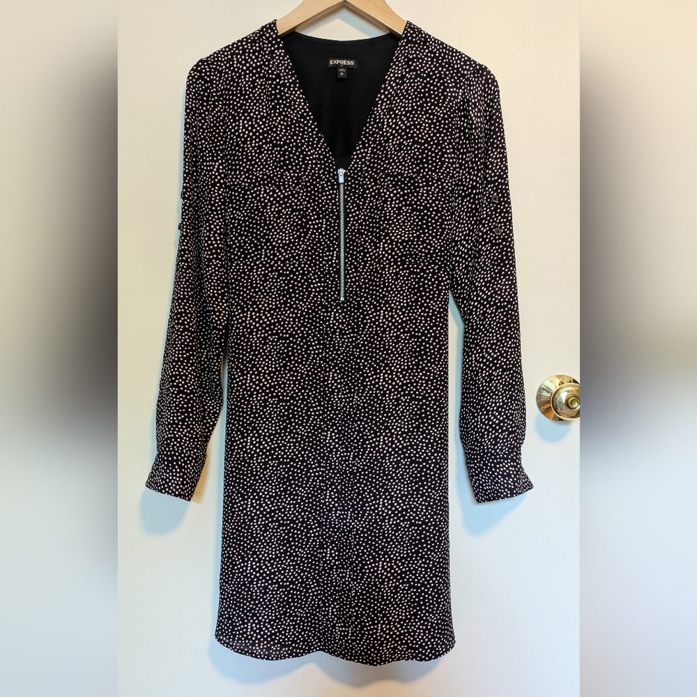 Express Black and White Polka Dot Zip Front Dress